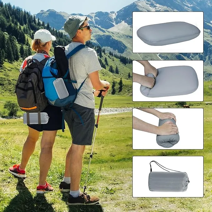 tuphen Camping Pillow Travel Pillow Cooling Memory Foam Pillows for Sleeping Camp Backpacking Airplane Trip Beach Outdoor Lightweight (Grey)