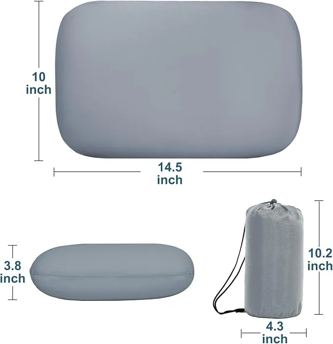 tuphen Camping Pillow Travel Pillow Cooling Memory Foam Pillows for Sleeping Camp Backpacking Airplane Trip Beach Outdoor Lightweight (Grey)