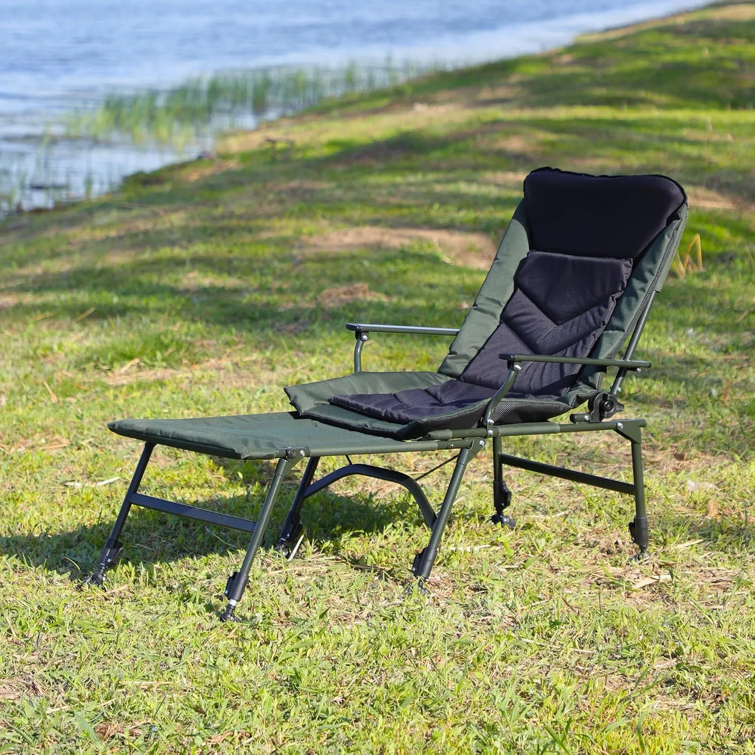 Ultimate Comfort with Portable Camping Lounge Chair, Adjustable Backrest and Detachable Footrest for Outdoor Adventures, Green and Black