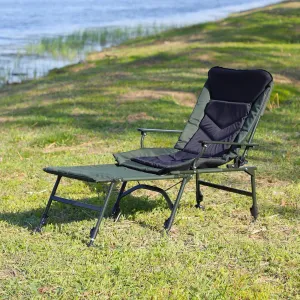 Ultimate Comfort with Portable Camping Lounge Chair, Adjustable Backrest and Detachable Footrest for Outdoor Adventures, Green and Black