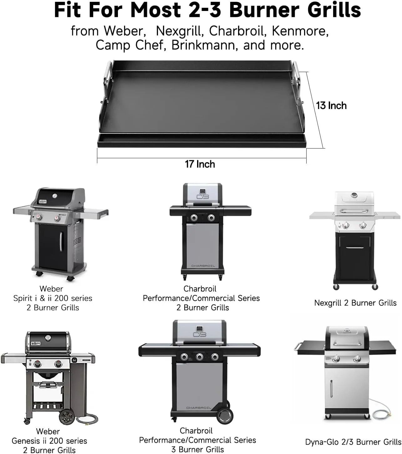 Universal Griddle for Gas Grill - 17" x 13" Flat Top Grill Plate with Nonstick Ceramic Coating, Griddle Insert for Gas Stove, Outdoor Camping & Tailgating