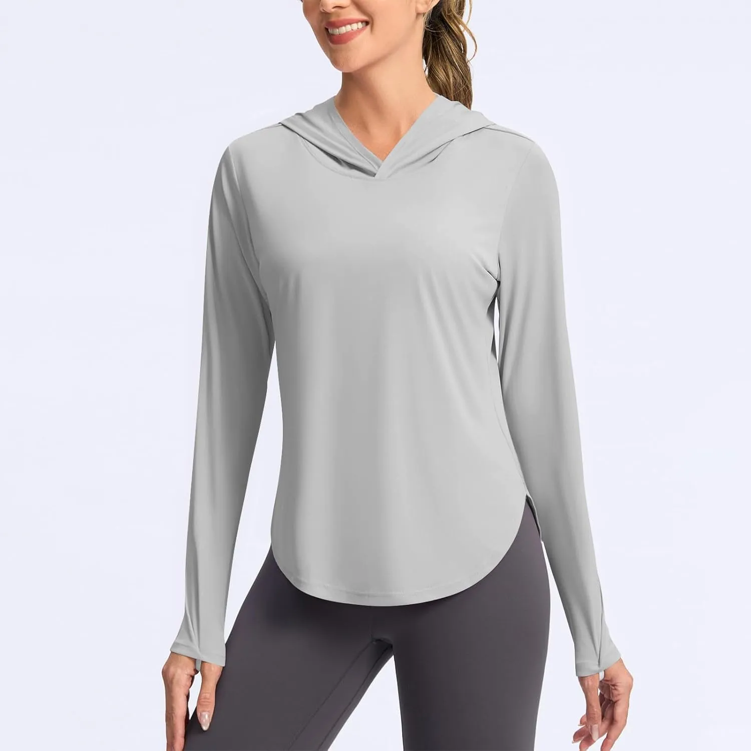 UPF 50  Women's Sun Shirt UV Protection Hoodie Lightweight Breathable Long Sleeve Outdoor Rash Guard Hooded T-Shirt