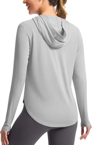 UPF 50  Women's Sun Shirt UV Protection Hoodie Lightweight Breathable Long Sleeve Outdoor Rash Guard Hooded T-Shirt