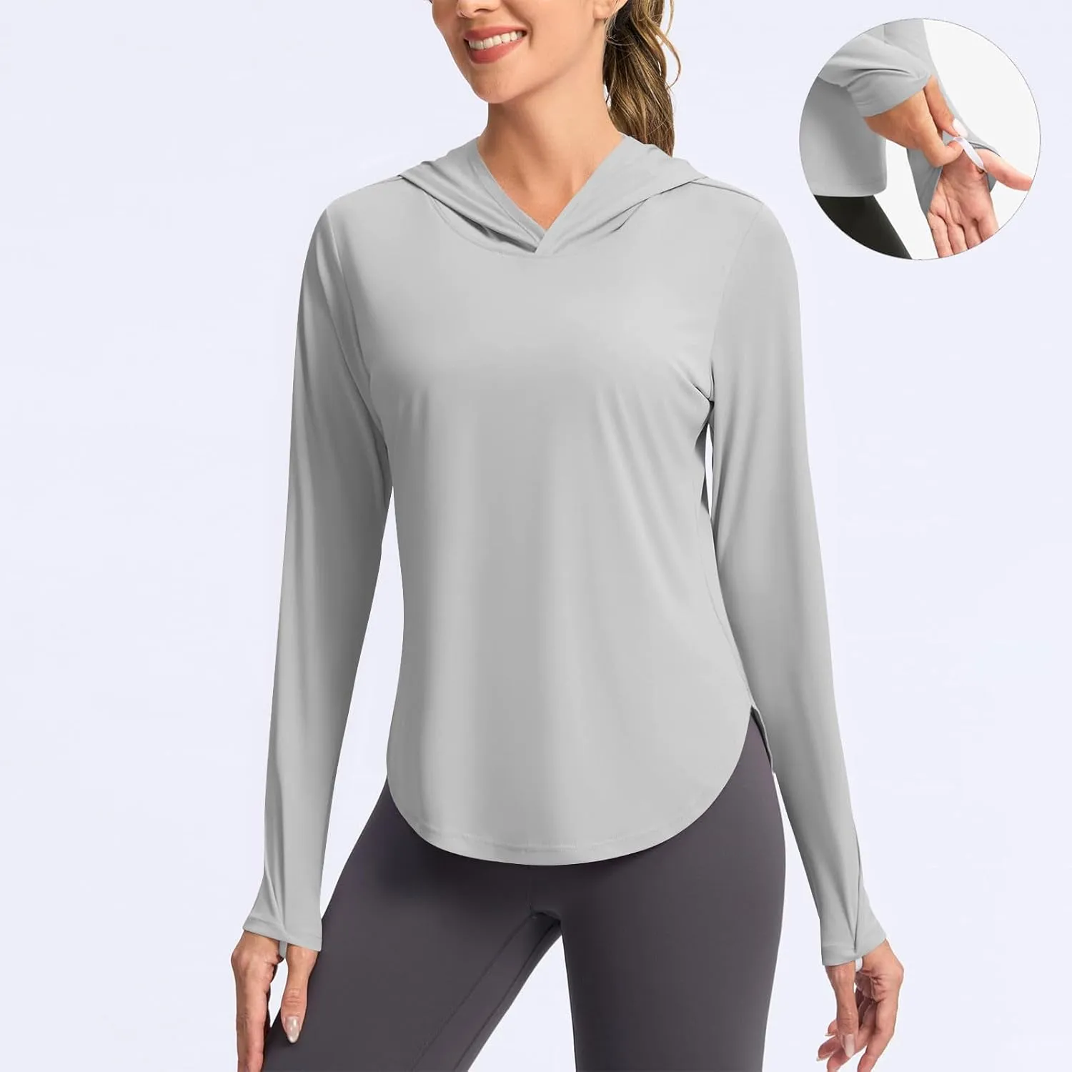 UPF 50  Women's Sun Shirt UV Protection Hoodie Lightweight Breathable Long Sleeve Outdoor Rash Guard Hooded T-Shirt