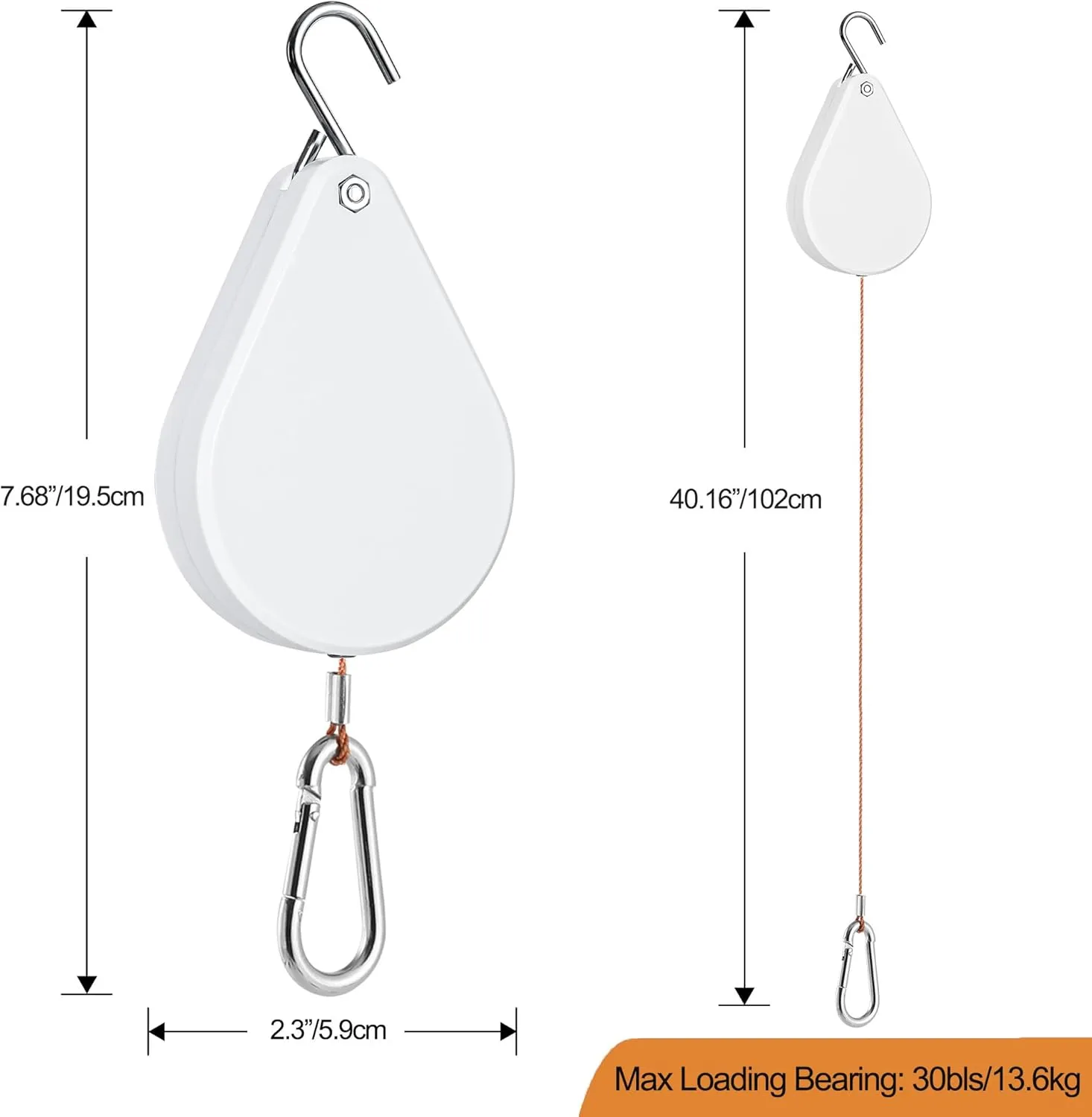 Upgraded Retractable Plant Hanger,Plant Pulleys for Hanging Plants,Easy to Raise and Lower,Auto Lock,Heavy Duty,Adjustable Hook for Garden Baskets Pots,Birds Feeder,(3Pcs,White)