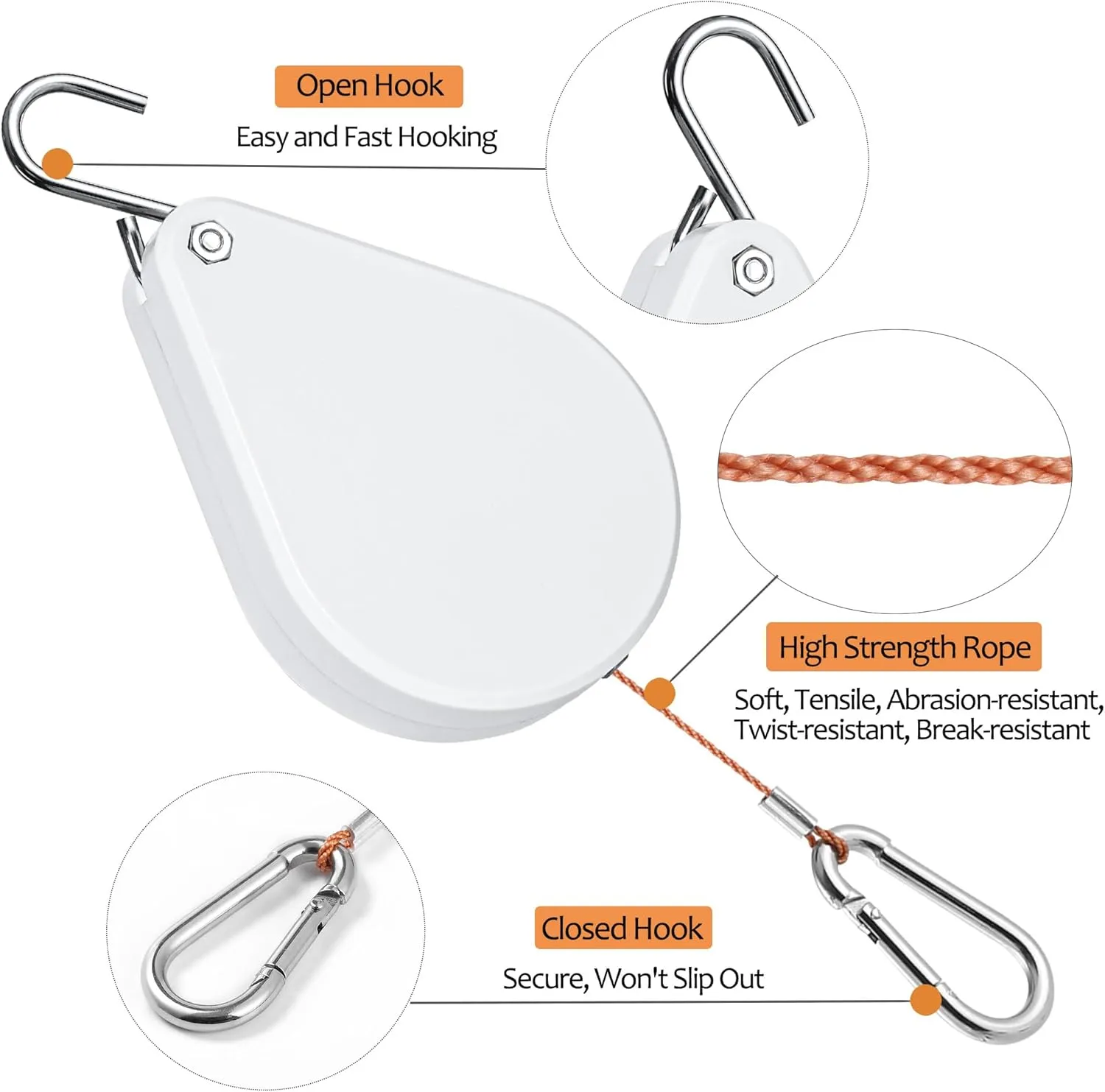 Upgraded Retractable Plant Hanger,Plant Pulleys for Hanging Plants,Easy to Raise and Lower,Auto Lock,Heavy Duty,Adjustable Hook for Garden Baskets Pots,Birds Feeder,(3Pcs,White)