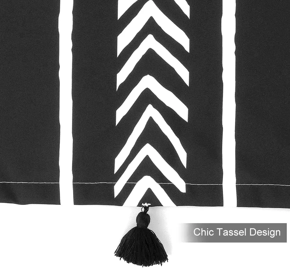 UPHOME Boho Black and White Fabric Tassel Triangle Stripes Geometric Shower Curtain Set with Hooks Chic Tribal Bathroom Decor Accessories (72X72 inch, Black)