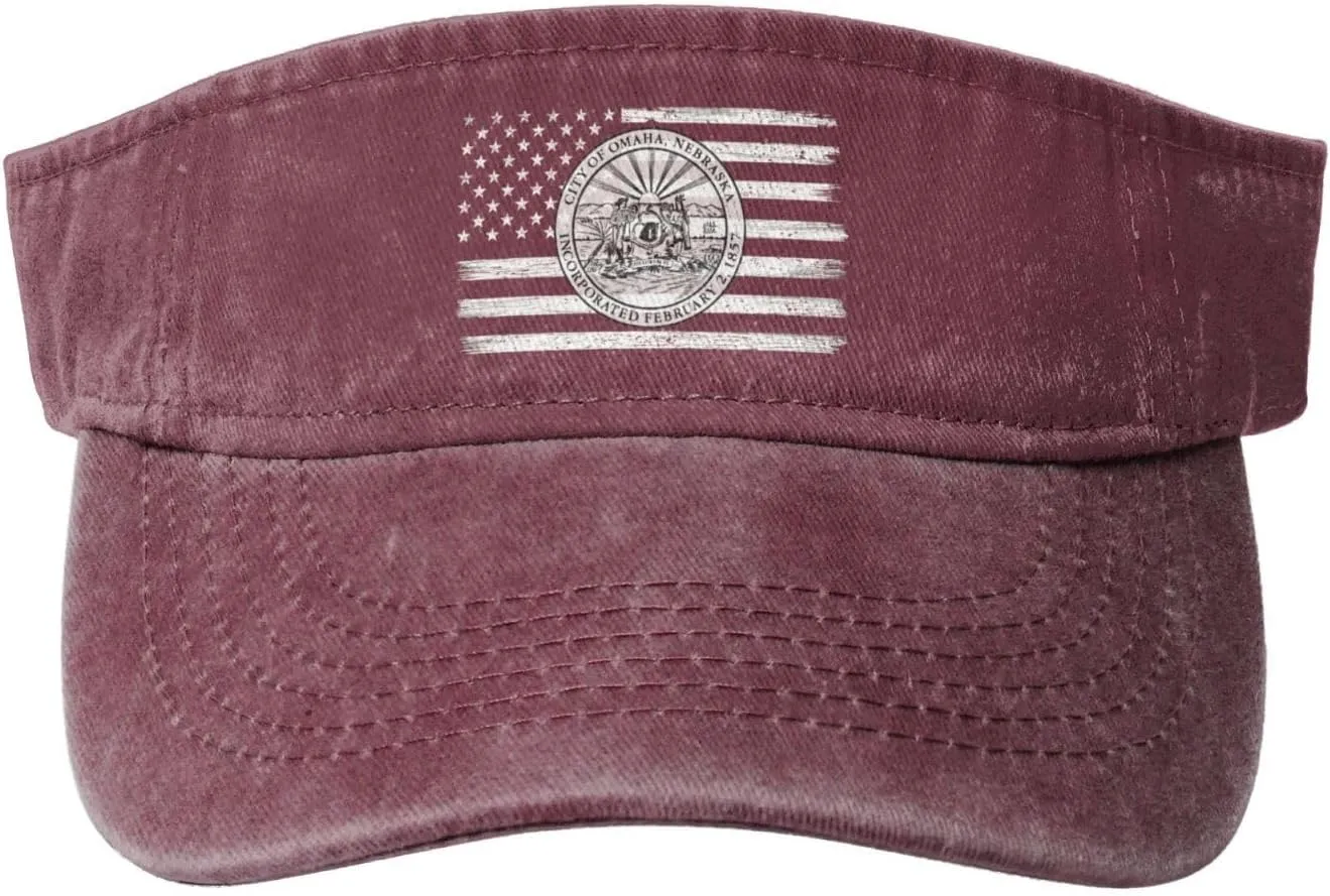 US and Seal of Omaha, Nebraska Sun Visor Hats Cotton Adjustable Sports Empty Top Baseball Cap for Women Men Golf Cap