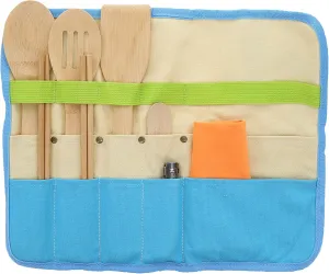 ust Camp Kitchen roll up with 7 Piece Bamboo Utensil Set in a Portable Organizer for Cooking, Camping, and Everyday use