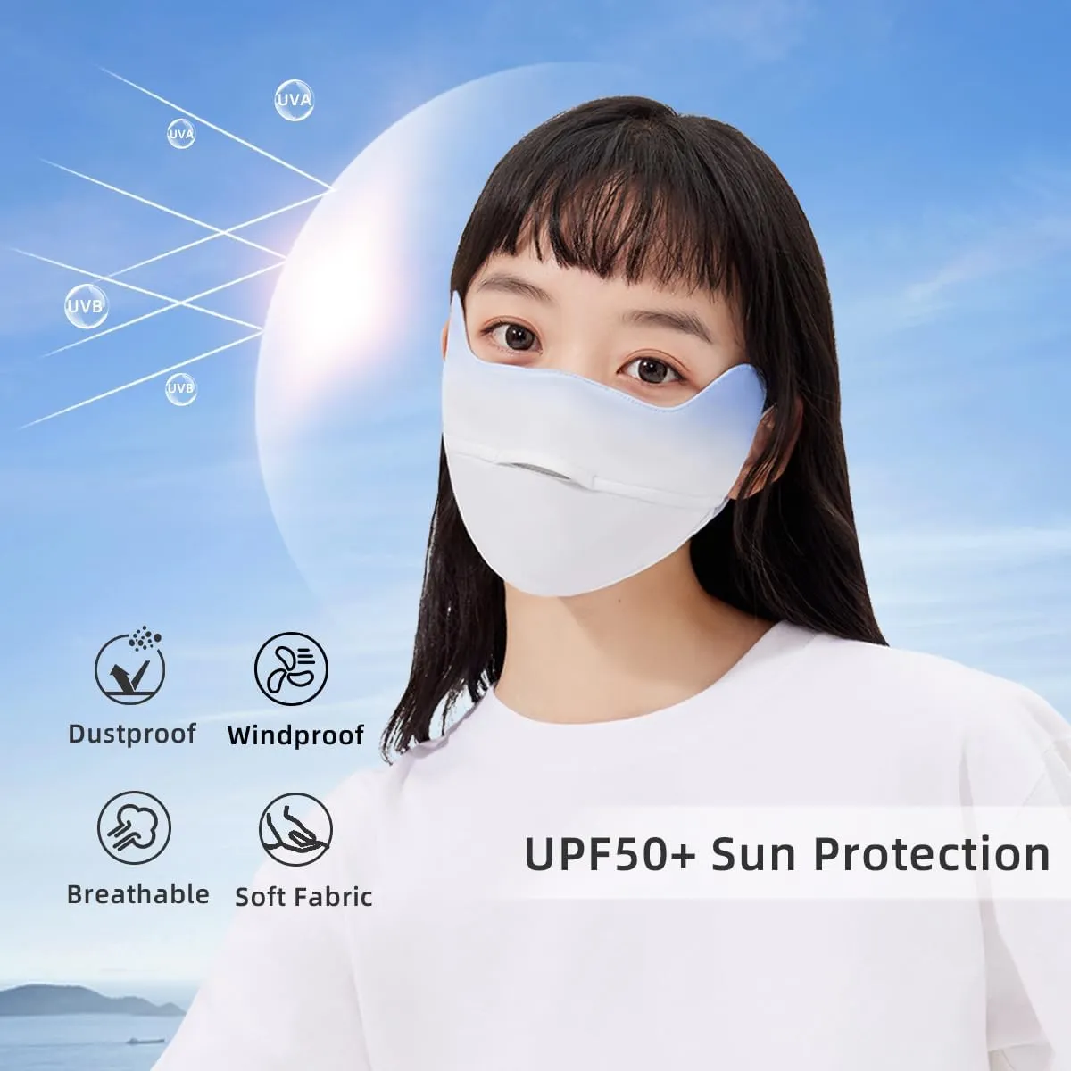 UV Face Cover UPF 50  Women Breathable Face Covering Protection Sunscreen Mask SLN3M072D