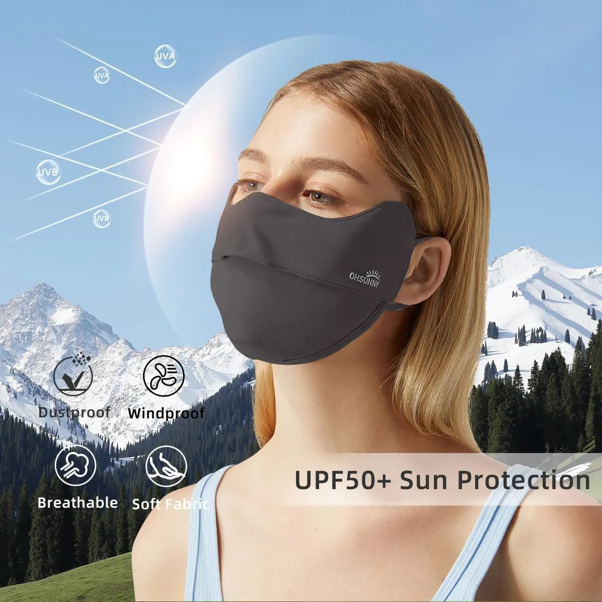 UV Face Cover UPF 50  Women Breathable Face Covering Protection Sunscreen Mask SLN3M072D