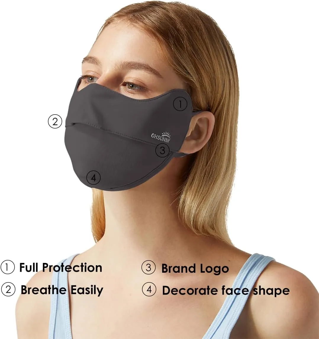 UV Face Cover UPF 50  Women Breathable Face Covering Protection Sunscreen Mask SLN3M072D