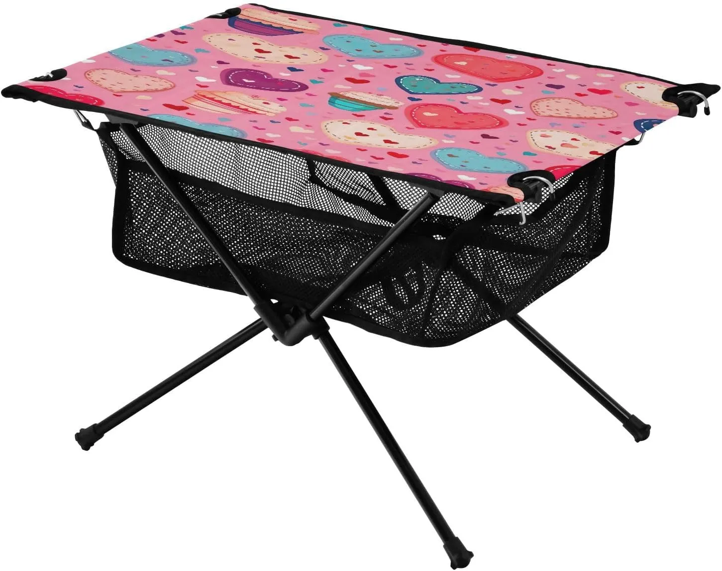 Valentine Pattern Portable Folding Camping Table, Compact Lightweight Beach Table with Carrying Bag for Outdoor Picnics, BBQs, Camp