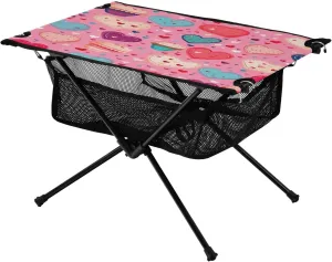 Valentine Pattern Portable Folding Camping Table, Compact Lightweight Beach Table with Carrying Bag for Outdoor Picnics, BBQs, Camp