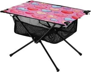 Valentine Pattern Portable Folding Camping Table, Compact Lightweight Beach Table with Carrying Bag for Outdoor Picnics, BBQs, Camp