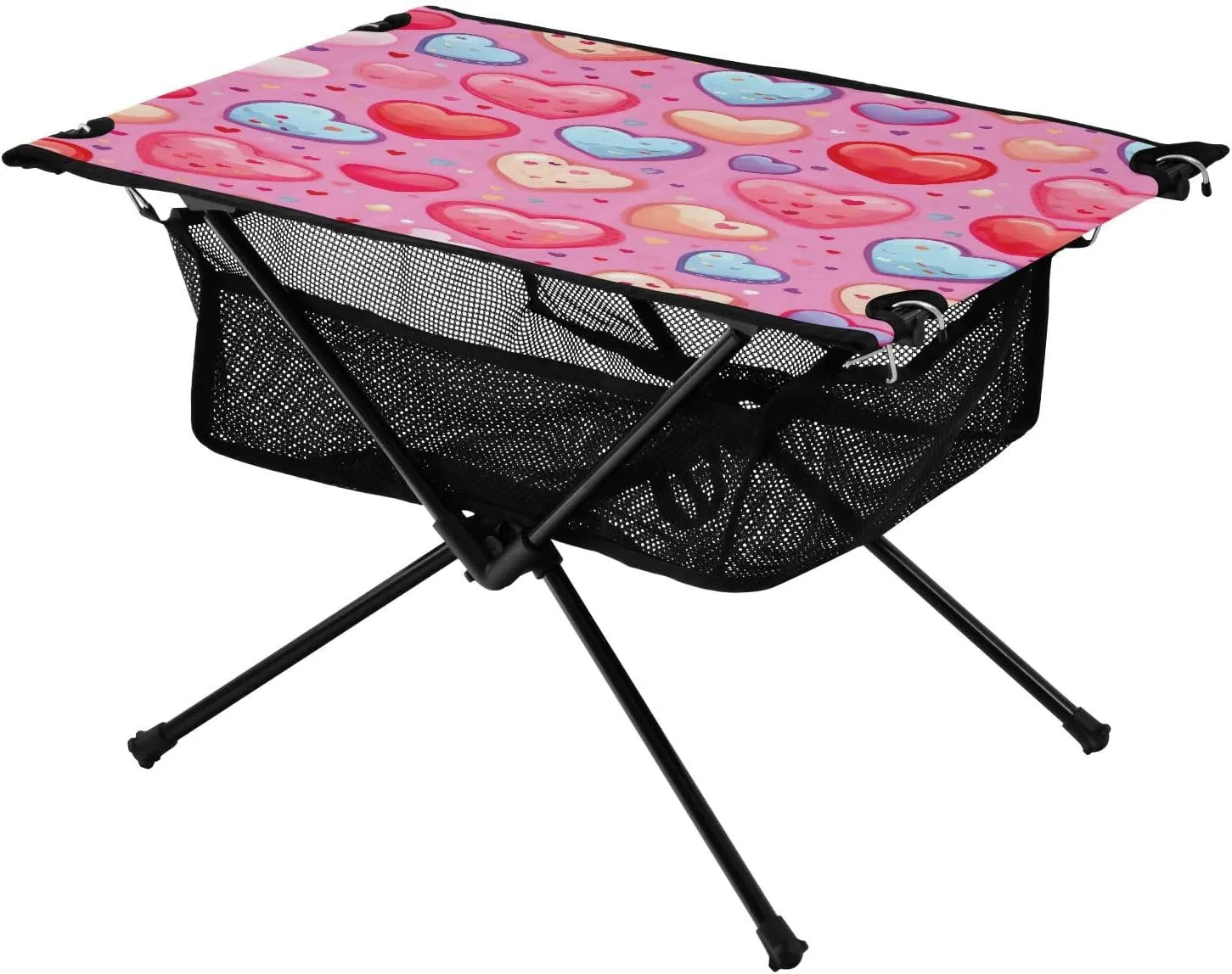 Valentine Pattern Portable Folding Camping Table, Compact Lightweight Beach Table with Carrying Bag for Outdoor Picnics, BBQs, Camp