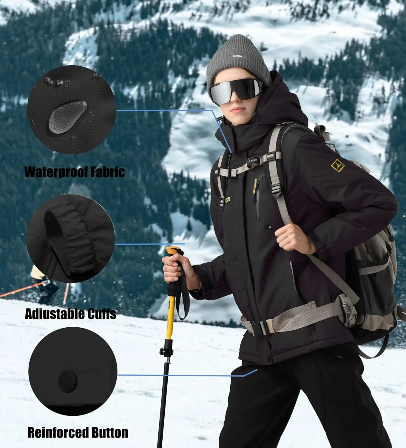 V.A.TOR 189 UNCO&BOROR Women Thermal Insulated Ski Jacket,Waterproof Windproof Coat with Hood for Hiking & Snowboarding