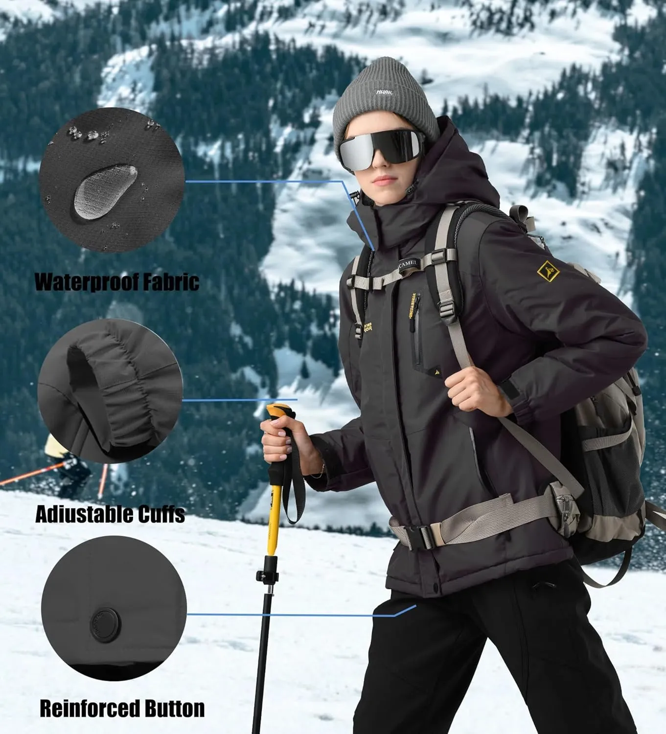 V.A.TOR 189 UNCO&BOROR Women Thermal Insulated Ski Jacket,Waterproof Windproof Coat with Hood for Hiking & Snowboarding