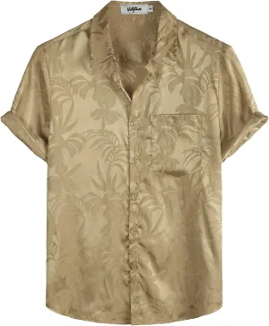 VATPAVE Mens Summer Jacquard Regular Fit Shirts Casual Button Down Short Sleeve Beach Tops with Pocket