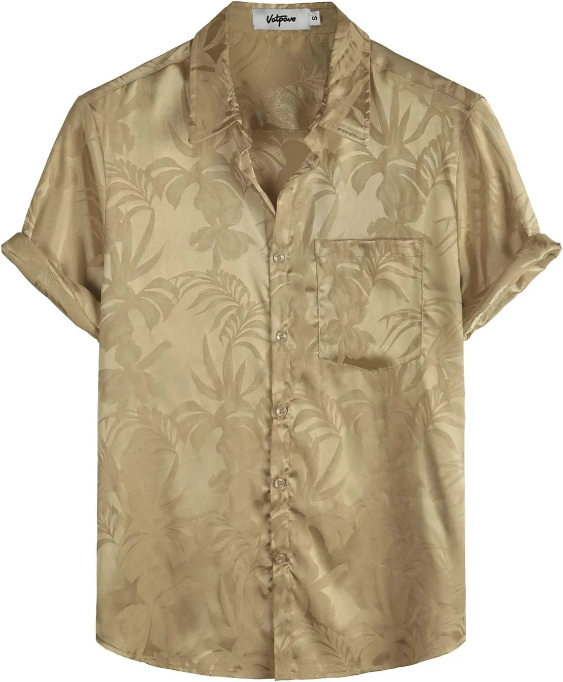 VATPAVE Mens Summer Jacquard Regular Fit Shirts Casual Button Down Short Sleeve Beach Tops with Pocket