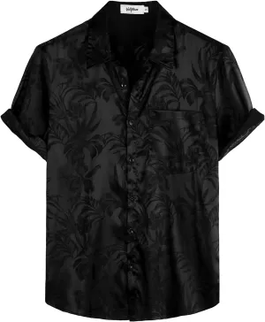 VATPAVE Mens Summer Jacquard Regular Fit Shirts Casual Button Down Short Sleeve Beach Tops with Pocket