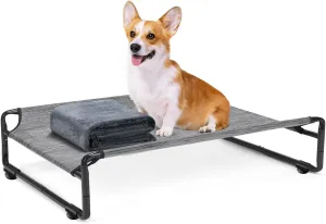 Veehoo Medium Elevated Dog Bed with Flannel Dog Blanket, Outdoor Guardrail Raised Pet Cot for Small Medium Dogs, Anti-Slip Camping Hammock Bed, Breathable Teslin Mesh Fabric, M, CWC2201B