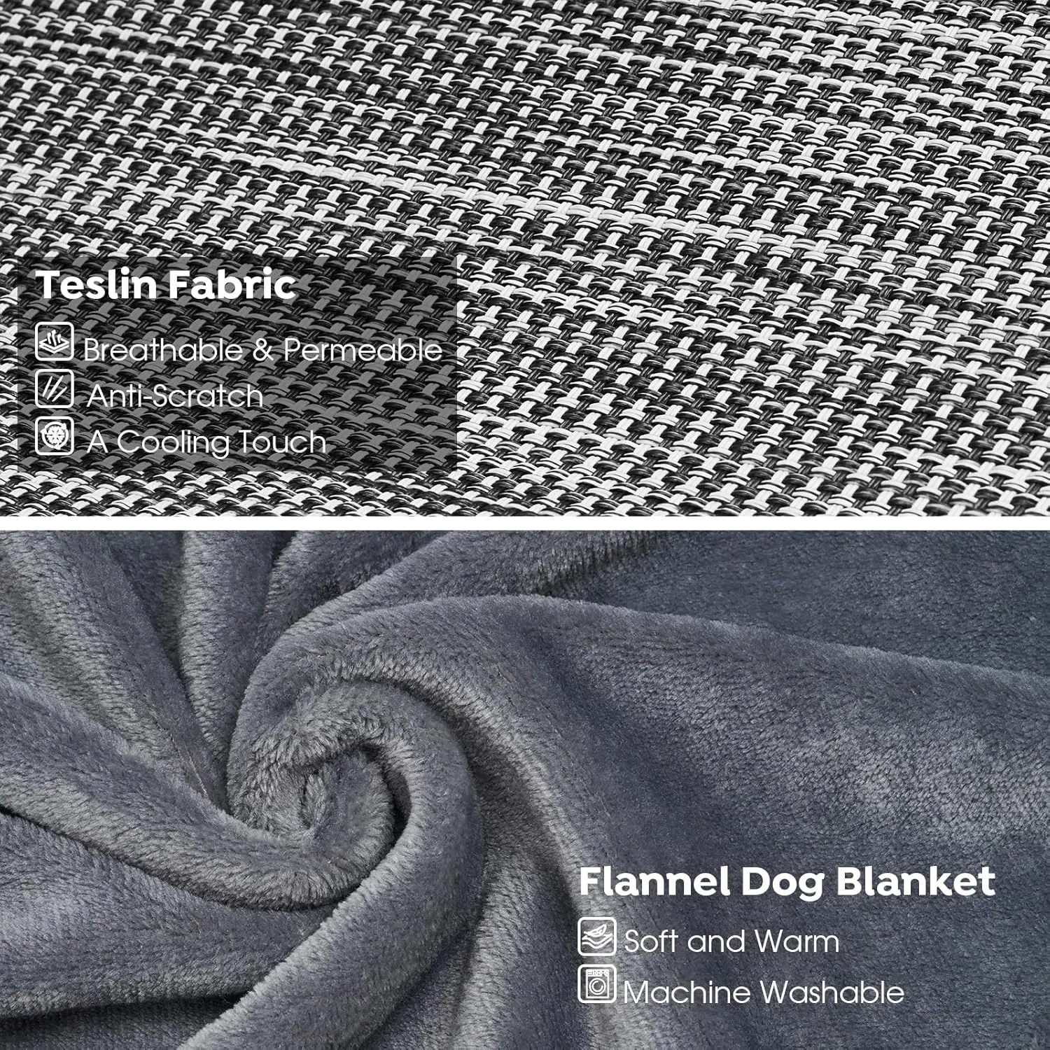 Veehoo Medium Elevated Dog Bed with Flannel Dog Blanket, Outdoor Guardrail Raised Pet Cot for Small Medium Dogs, Anti-Slip Camping Hammock Bed, Breathable Teslin Mesh Fabric, M, CWC2201B