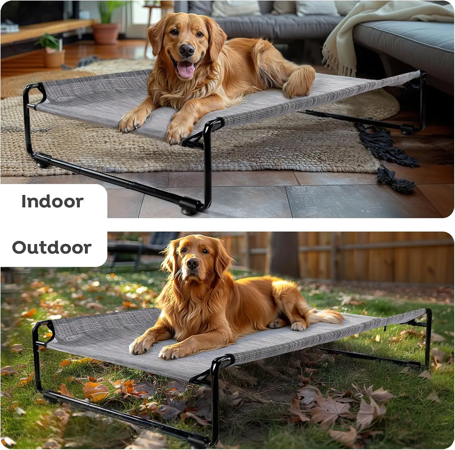 Veehoo Medium Elevated Dog Bed with Flannel Dog Blanket, Outdoor Guardrail Raised Pet Cot for Small Medium Dogs, Anti-Slip Camping Hammock Bed, Breathable Teslin Mesh Fabric, M, CWC2201B