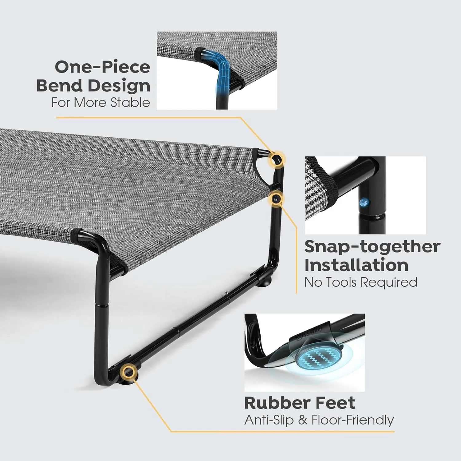 Veehoo Medium Elevated Dog Bed with Flannel Dog Blanket, Outdoor Guardrail Raised Pet Cot for Small Medium Dogs, Anti-Slip Camping Hammock Bed, Breathable Teslin Mesh Fabric, M, CWC2201B