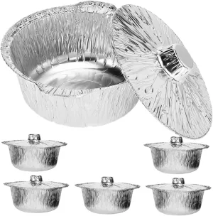 Versatile Cooking Pot Set 6pcs Aluminum Foil Pots Lids Heatproof for Bbq Easy to Use Store for Camping Picnics