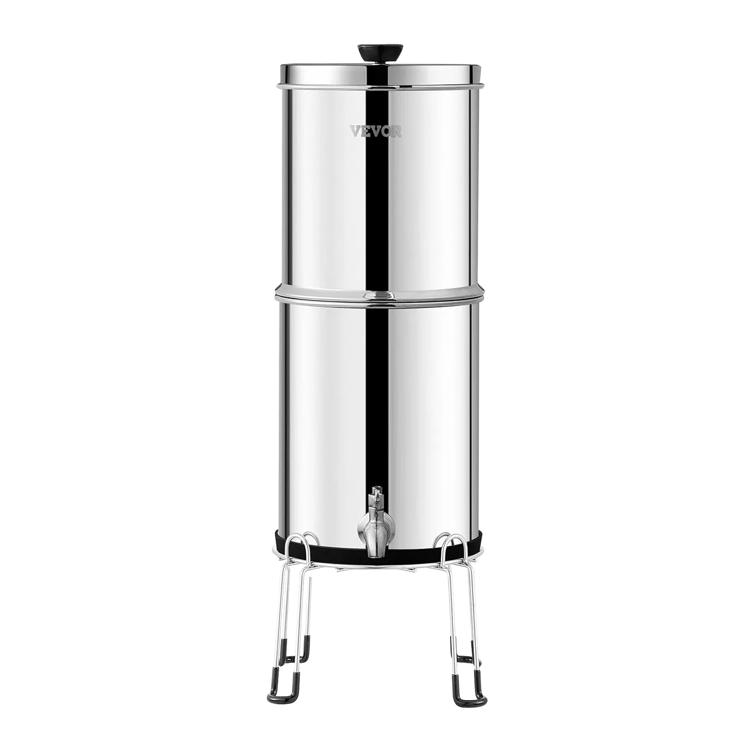 VEVOR Gravity-fed Water Filter System, 2.25G 304 Stainless-Steel Countertop Water Filtration System, Reduces Lead and up to 99% of Chlorine, with 2 Ceramic Carbon Filters, Spigot, and Stand