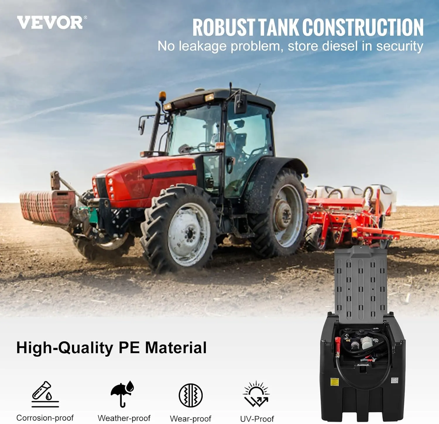 VEVOR Portable Diesel Tank, 116 Gallon Capacity & 10 GPM Flow Rate, Diesel Fuel Tank with 12V Electric Transfer Pump and 13.1ft Rubber Hose, PE Diesel Transfer Tank for Easy Fuel Transportation, Black