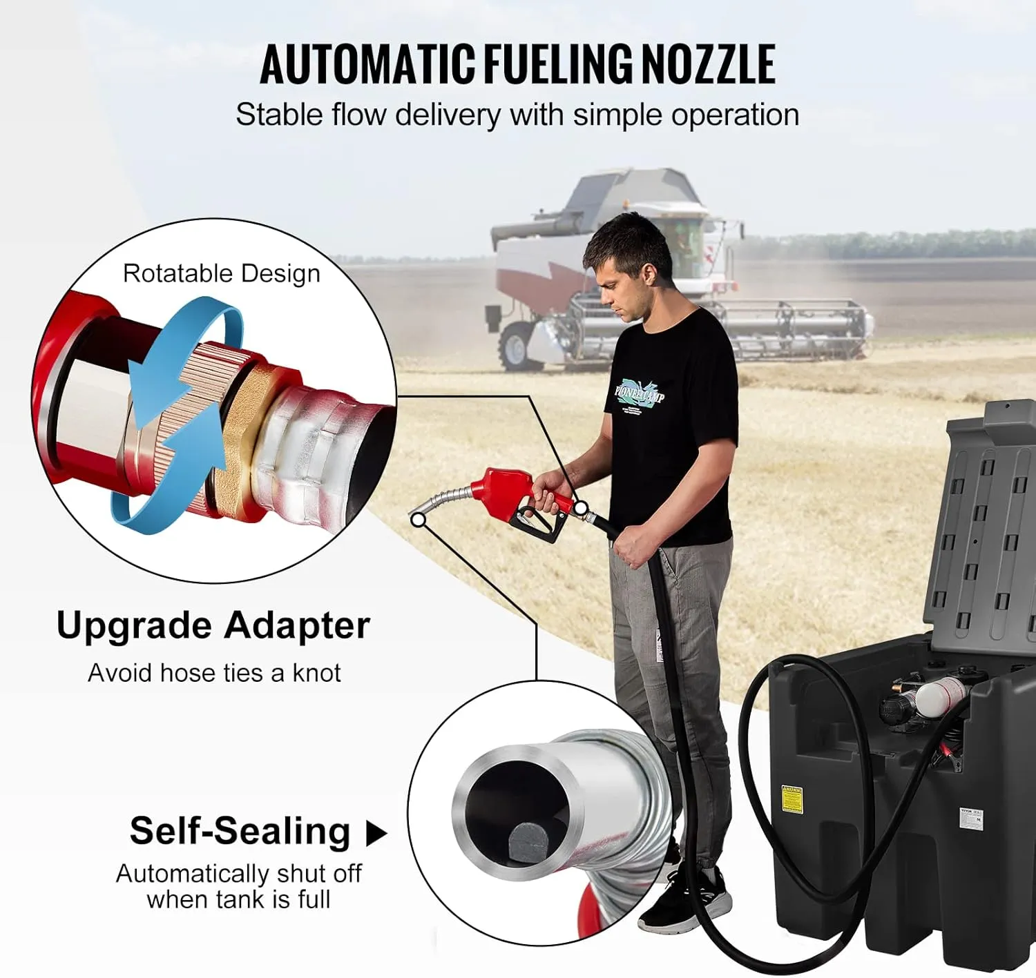 VEVOR Portable Diesel Tank, 116 Gallon Capacity & 10 GPM Flow Rate, Diesel Fuel Tank with 12V Electric Transfer Pump and 13.1ft Rubber Hose, PE Diesel Transfer Tank for Easy Fuel Transportation, Black