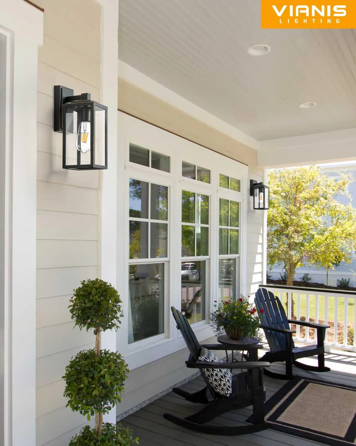 VIANIS 2 Pack Porch Lights Outdoor, Outdoor Wall Lights Sconce, Black Waterproof Outdoor Lanterns for Front Porch, Weather Resistant Garage Lights for House, Patio, Garage