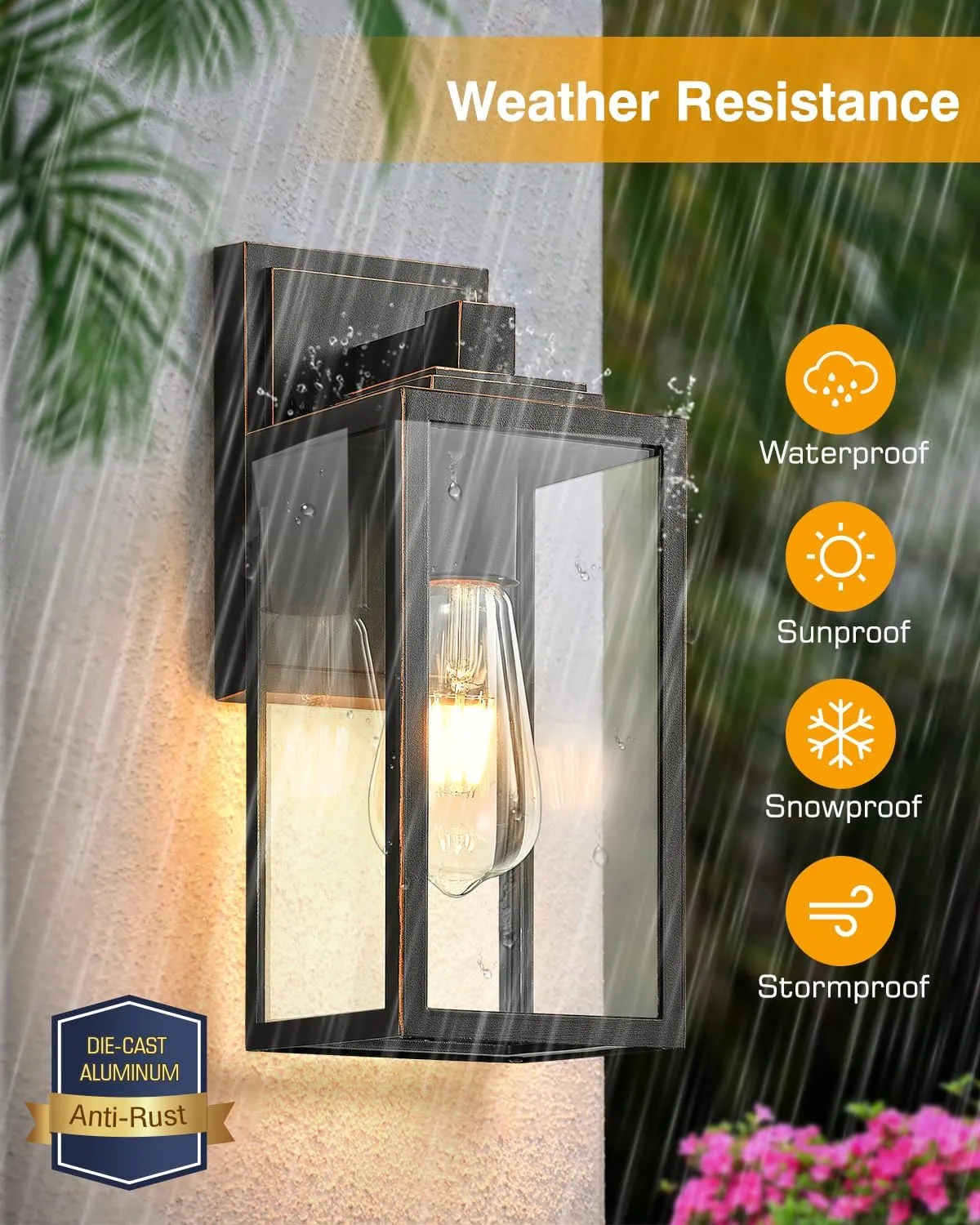 VIANIS 2 Pack Porch Lights Outdoor, Outdoor Wall Lights Sconce, Black Waterproof Outdoor Lanterns for Front Porch, Weather Resistant Garage Lights for House, Patio, Garage