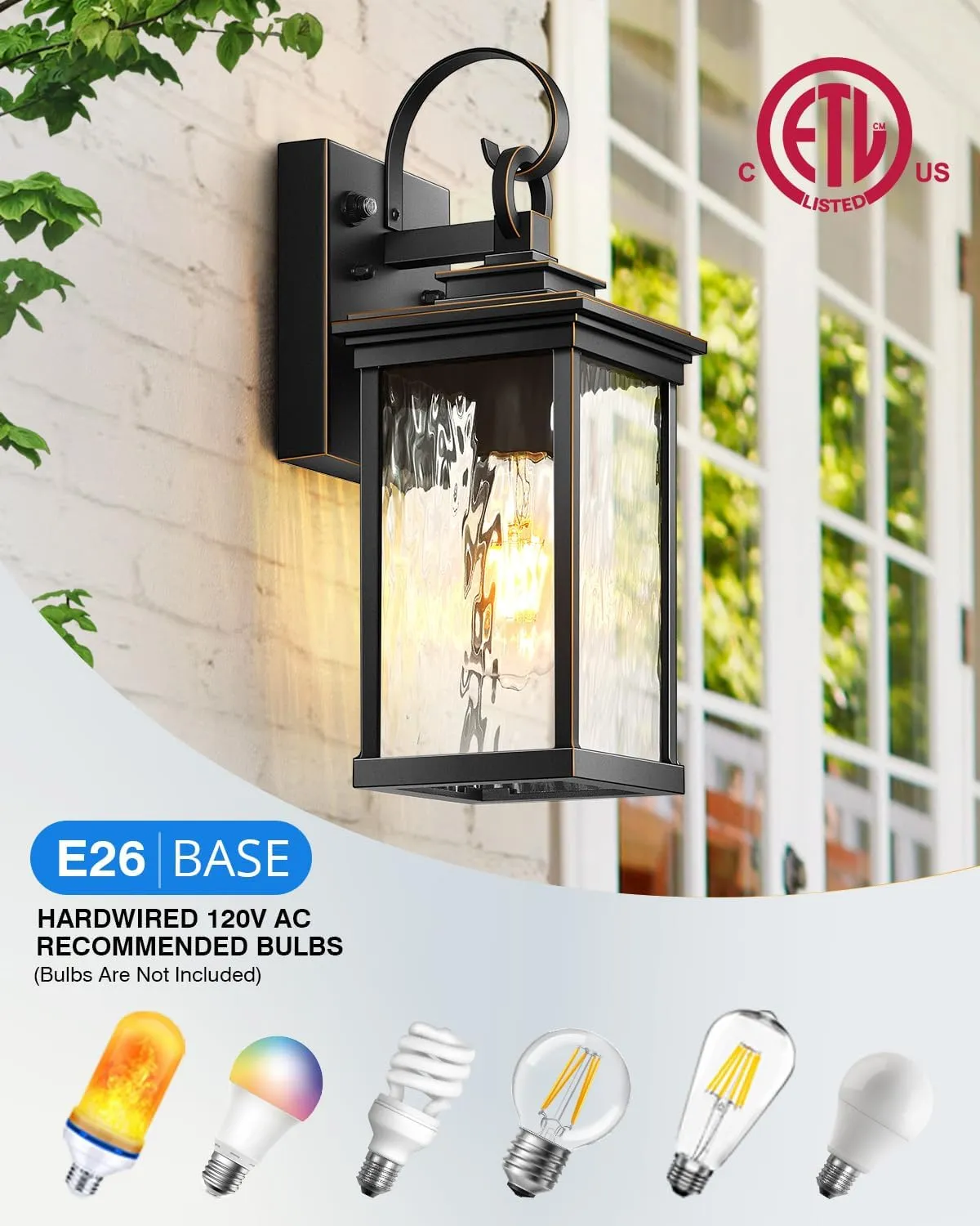 VIANIS Dusk to Dawn Outdoor Wall Lantern, Modern Black (Gold Trim) Exterior Light Fixtures for Garage, Anti-Rust Outside Porch Lighting Wall Mount Sconce Lighting for House with Tempered Glass