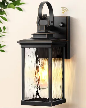 VIANIS Dusk to Dawn Outdoor Wall Lantern, Modern Black (Gold Trim) Exterior Light Fixtures for Garage, Anti-Rust Outside Porch Lighting Wall Mount Sconce Lighting for House with Tempered Glass