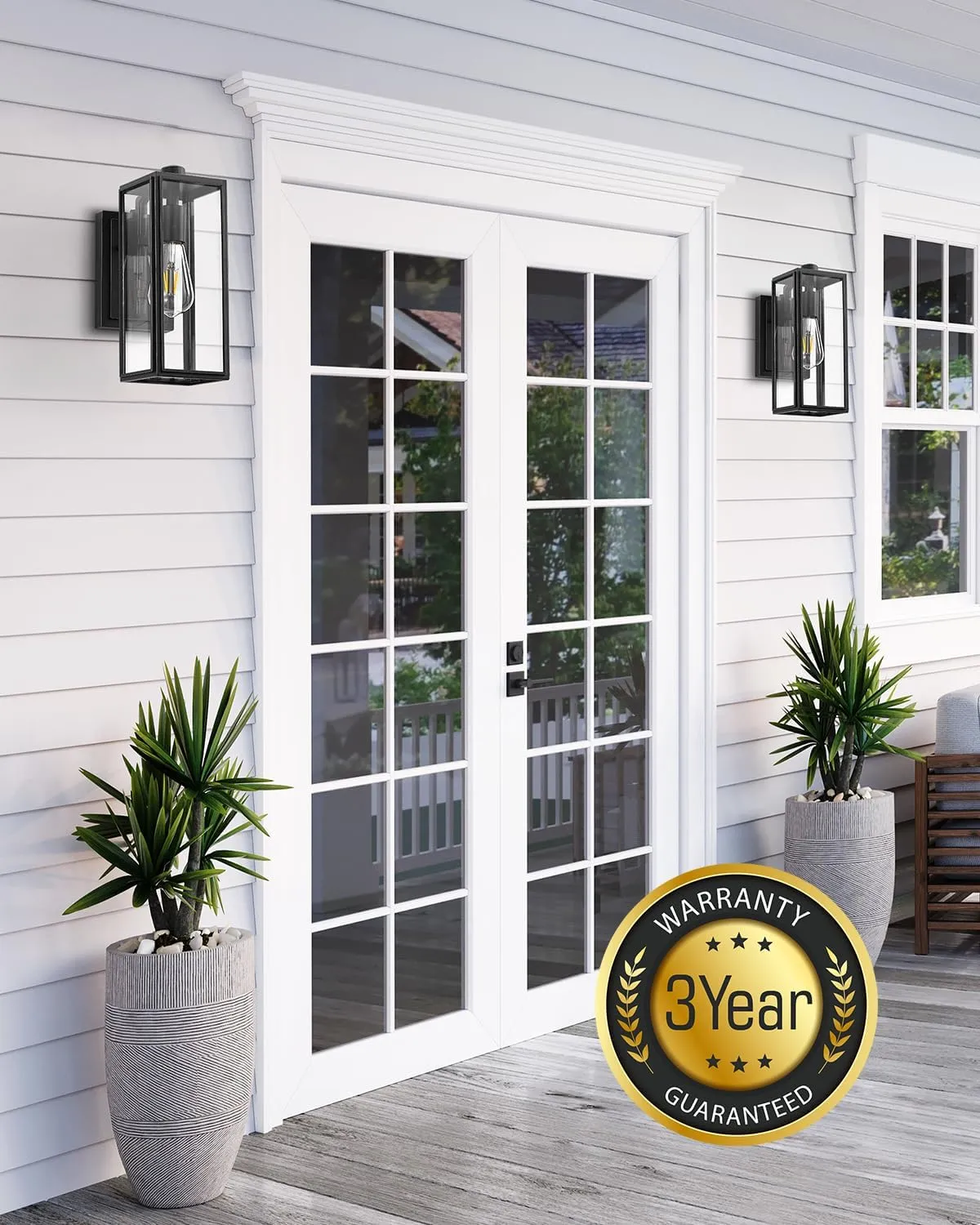 VIANIS Dusk to Dawn Outdoor Wall Lanterns,Black Exterior Light Fixture Wall Mount for House Front Porch,Anti-Rust Aluminium Modern Outdoor Coach Lantern with Tempered Glass Shade for Garage