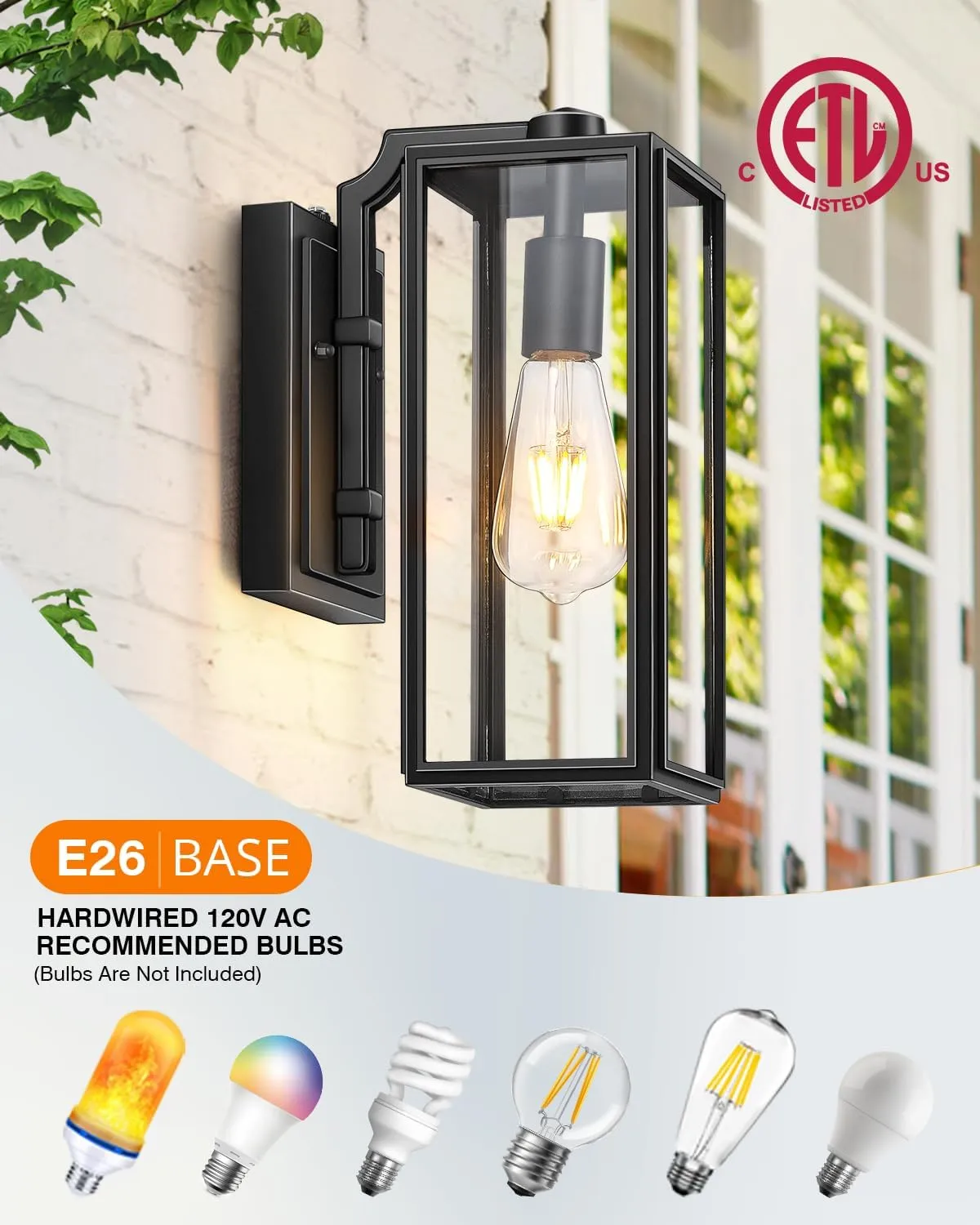 VIANIS Dusk to Dawn Outdoor Wall Lanterns,Black Exterior Light Fixture Wall Mount for House Front Porch,Anti-Rust Aluminium Modern Outdoor Coach Lantern with Tempered Glass Shade for Garage