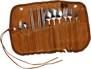 VICASKY -one Camping Mess Kit 6-piece Stainless Steel Cutlery Set Compact Storage Bag for Outdoor Cooking and Dining