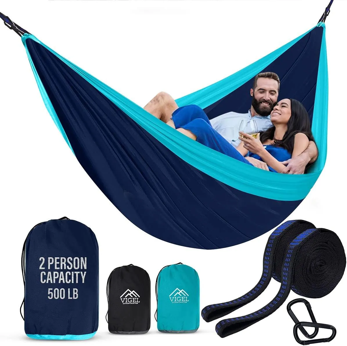 Vigel Camping Hammock - XL Double Hammock 500 Lb Capacity - Nylon Durable Portable Tree Hammock - Camping Accessories for Outdoor, Travel, Hiking