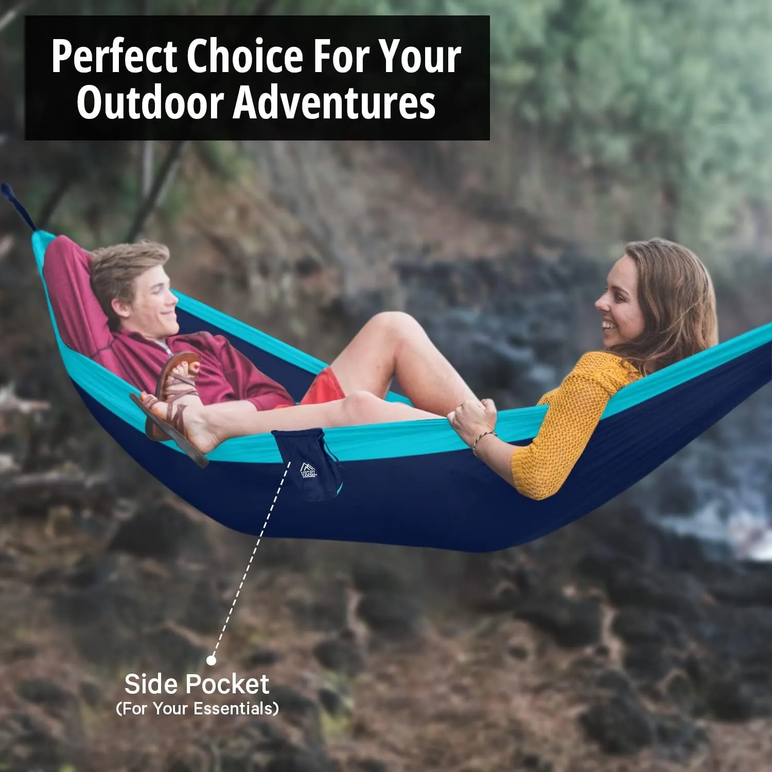 Vigel Camping Hammock - XL Double Hammock 500 Lb Capacity - Nylon Durable Portable Tree Hammock - Camping Accessories for Outdoor, Travel, Hiking