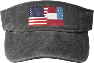 Vintage JP Gillis Flag and America Sun Visor Hats for Women Men Cotton Adjustable Sports Empty Top Golf Cap