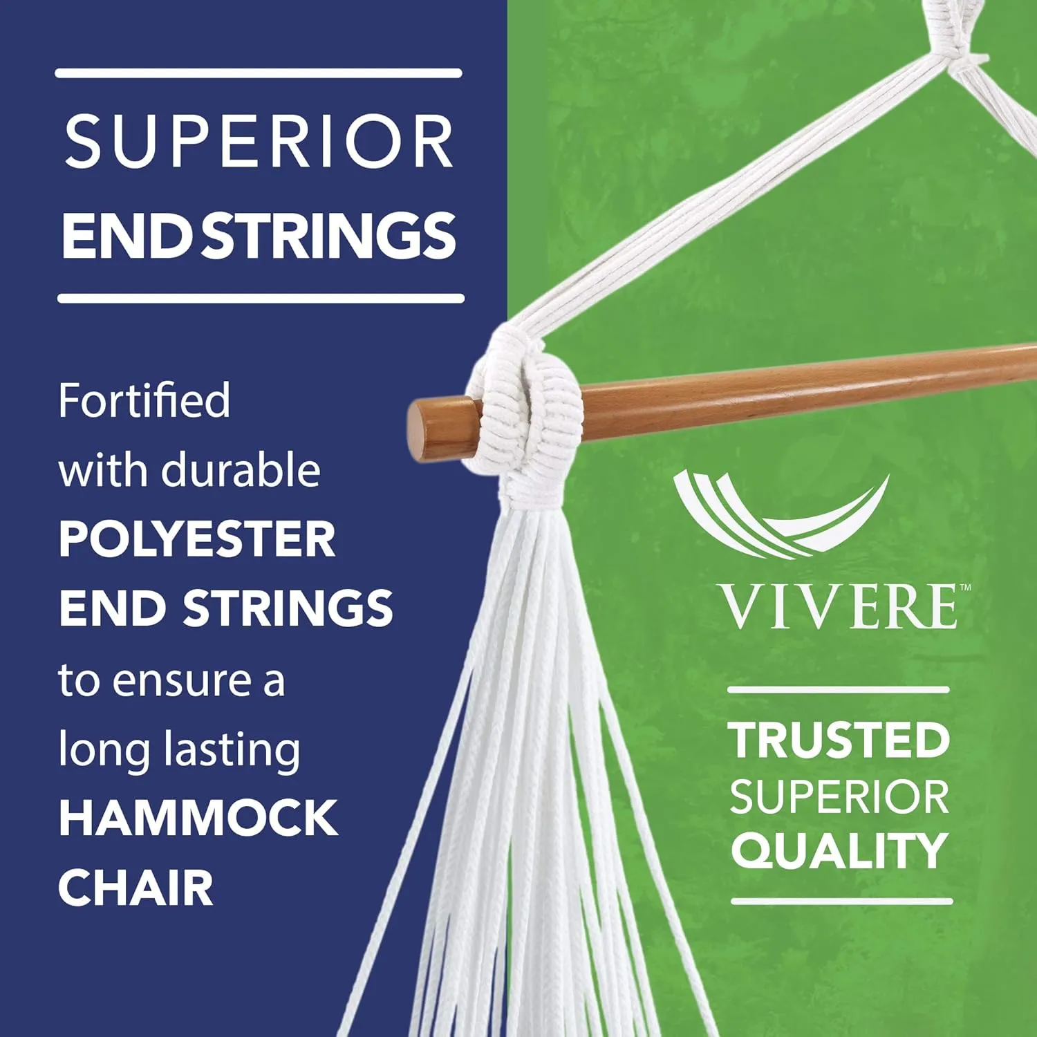 Vivere Cotton Hammock Chair with Hardwood Spreader Bar - 250 lb Capacity (Blue Lagoon)