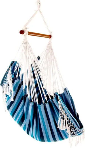 Vivere Cotton Hammock Chair with Hardwood Spreader Bar - 250 lb Capacity (Blue Lagoon)