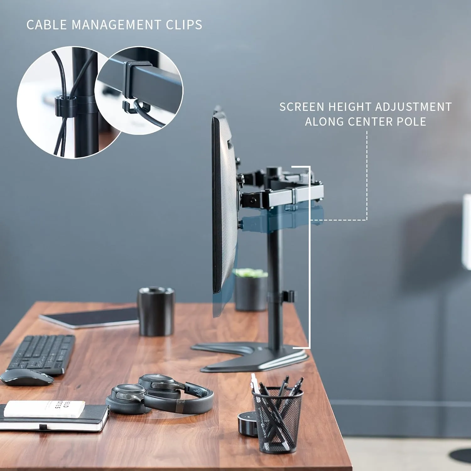 VIVO STAND-V002F Dual LED LCD Monitor Free-Standing Desk Stand for 2 Screens up to 27 Inch Heavy-Duty Fully Adjustable Arms with Max VESA 100x100mm