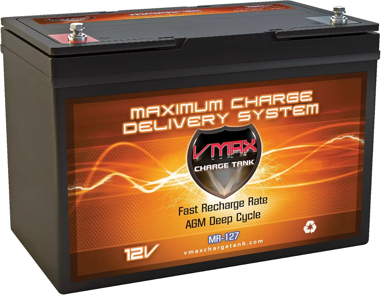 VMAX MR127-100 12V 100Ah AGM Deep Cycle Marine Battery compatible with MotorGuide R3-40 Hand Control Transom Mount - 03MT - 40lbs Trolling Motor