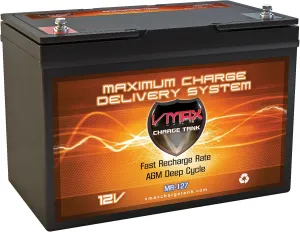 VMAX MR127-100 12V 100Ah AGM Deep Cycle Marine Battery compatible with MotorGuide R3-40 Hand Control Transom Mount - 03MT - 40lbs Trolling Motor