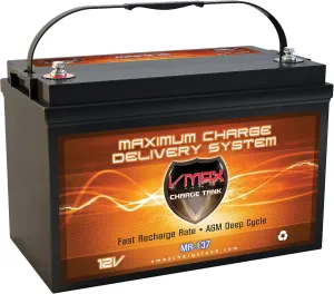 VMAX MR137-120 12V 120Ah AGM Deep Cycle Marine Battery compatible with MotorGuide R3-30 Hand Control Transom Mount - 03MT - 12V 30lbs Trolling Motor