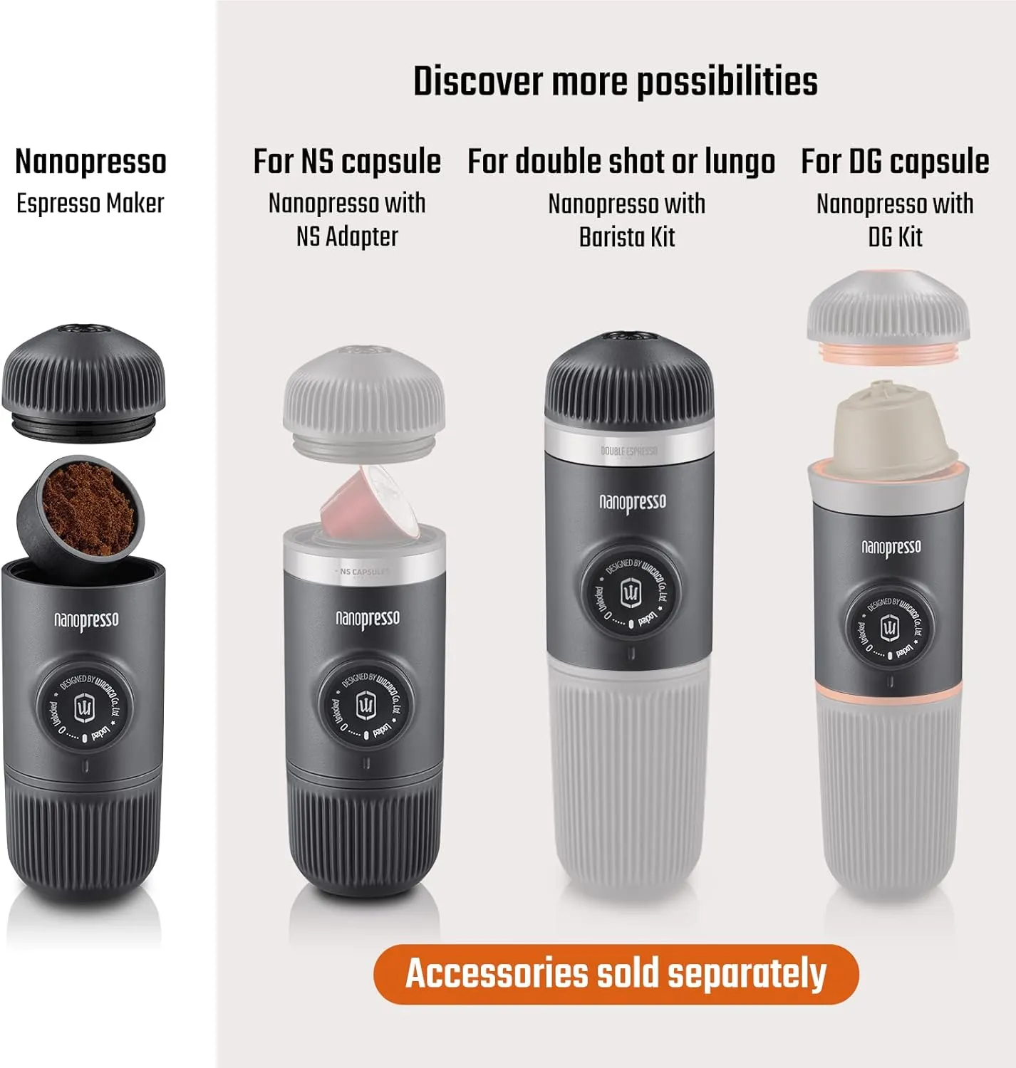 WACACO Nanopresso Portable Espresso Maker Bundled with Protective Case, Upgrade Version of Minipresso, 18 Bar Pressure, Portable Travel Coffee Maker, Manually Operated (Nanopresso Dark Soul Pink)